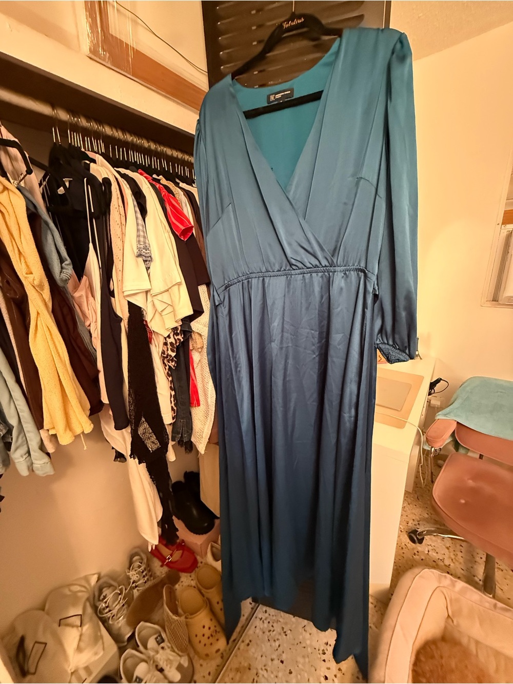 Macy's Teal Wrap-Front Maxi Dress